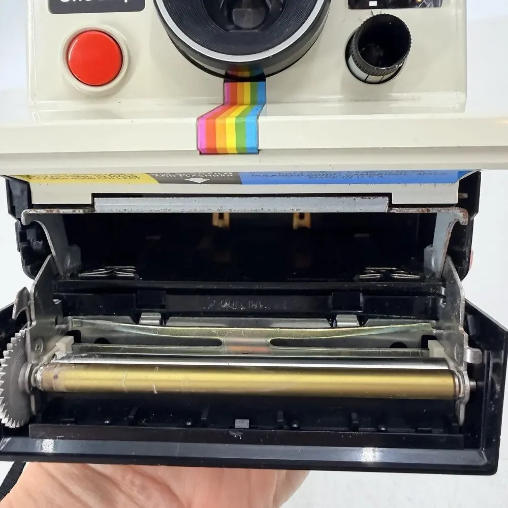 Vintage Original Polaroid SX-70 OneStep White Rainbow Stripe Land Camera